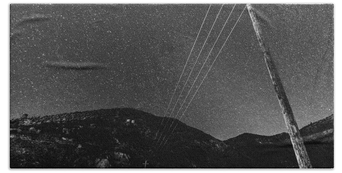 Jerome Beach Towel featuring the photograph Jerome Arizona Ghost Town Starry Skies Mining Town Black and White by Toby McGuire