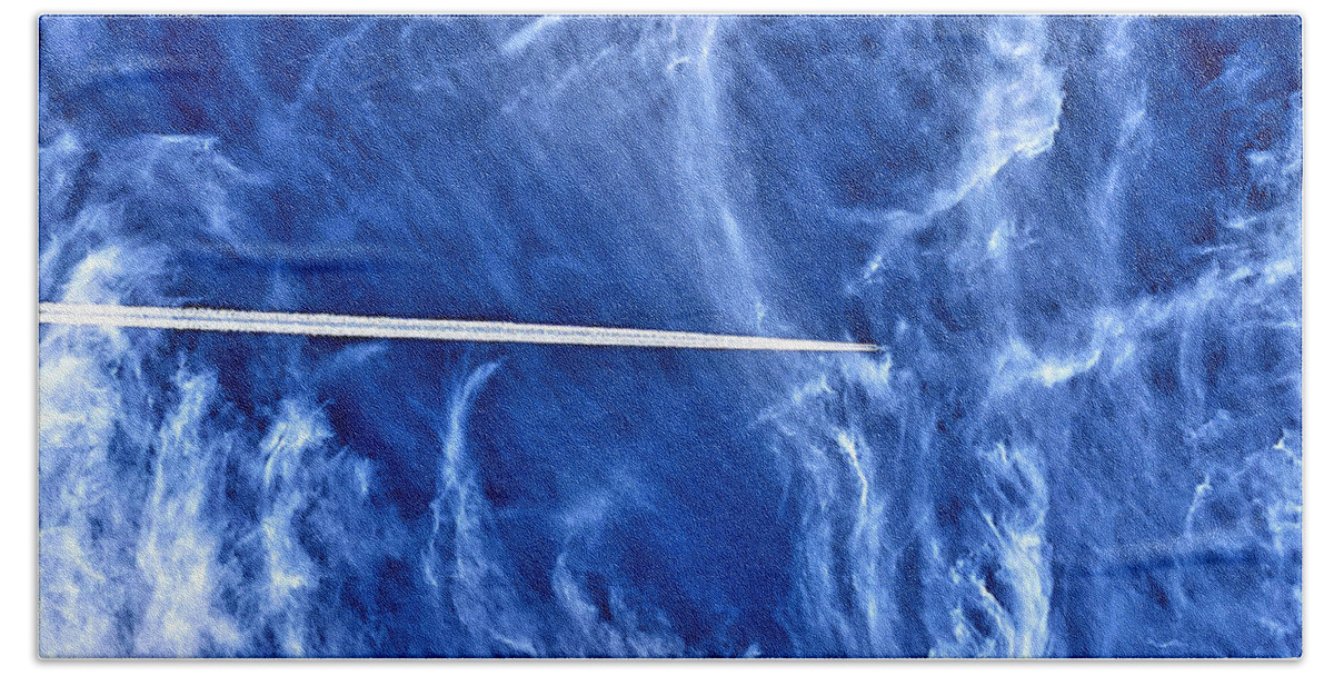 Jet Streaks Beach Towel featuring the photograph Jet Streaks Across Blue Sky by David Zumsteg