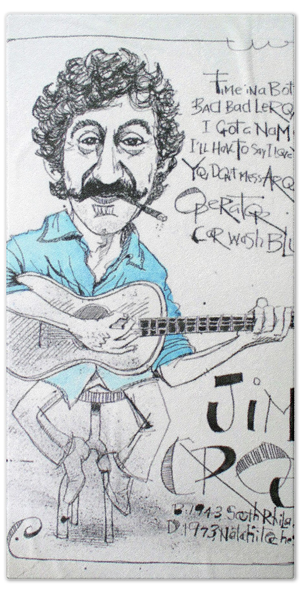 Illustration Beach Towel featuring the drawing Jim Croce by Phil Mckenney