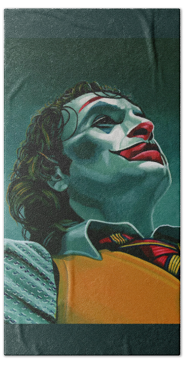 Joaquin Phoenix Beach Sheet featuring the painting Joaquin Phoenix in Joker painting by Paul Meijering