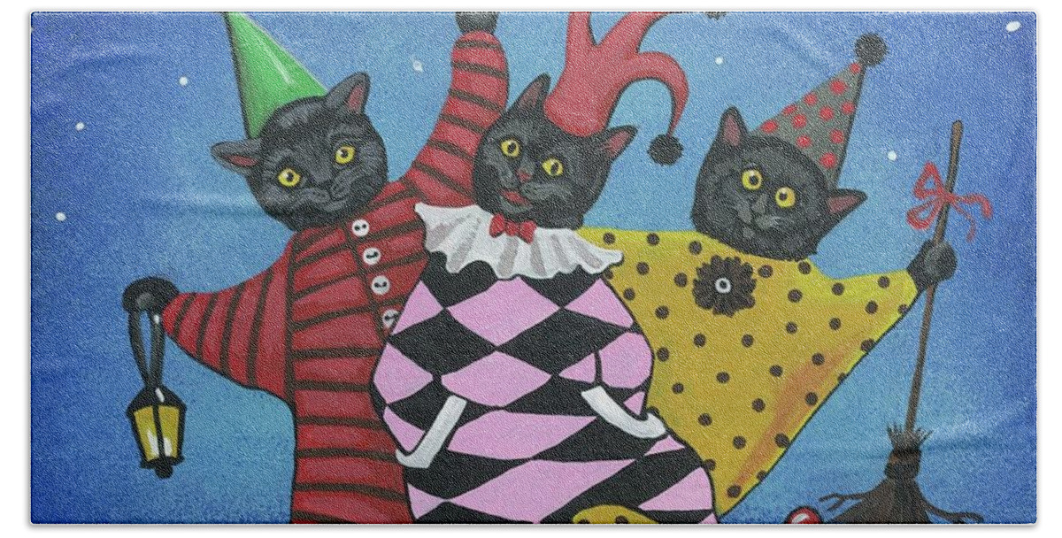 Print Beach Towel featuring the painting Jokers by Margaryta Yermolayeva