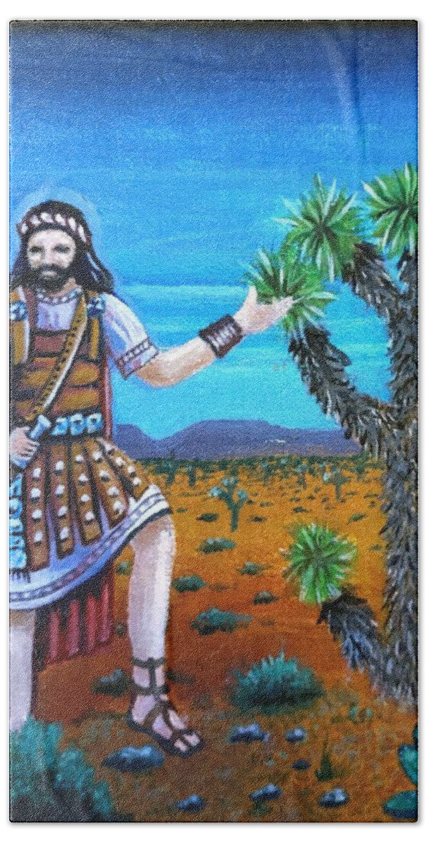 Beach Towel featuring the painting Joshua, and the Joshua Tree by James RODERICK