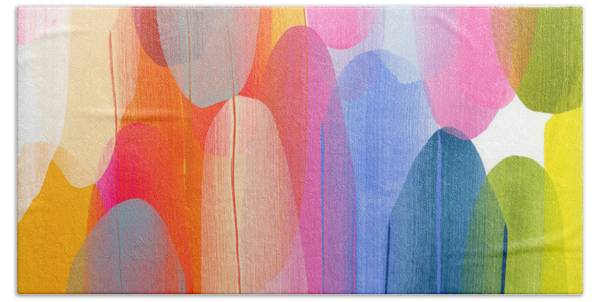 Abstract Beach Towel featuring the painting Joy and Laughter by Claire Desjardins