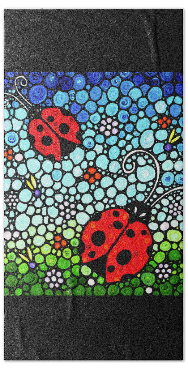 Ladybugs Beach Towel featuring the painting Joyous Ladies Ladybugs by Sharon Cummings