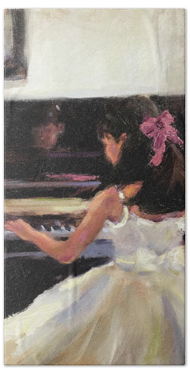 Junior Pianist Beach Towel featuring the painting Junior Pianist by Ashlee Trcka