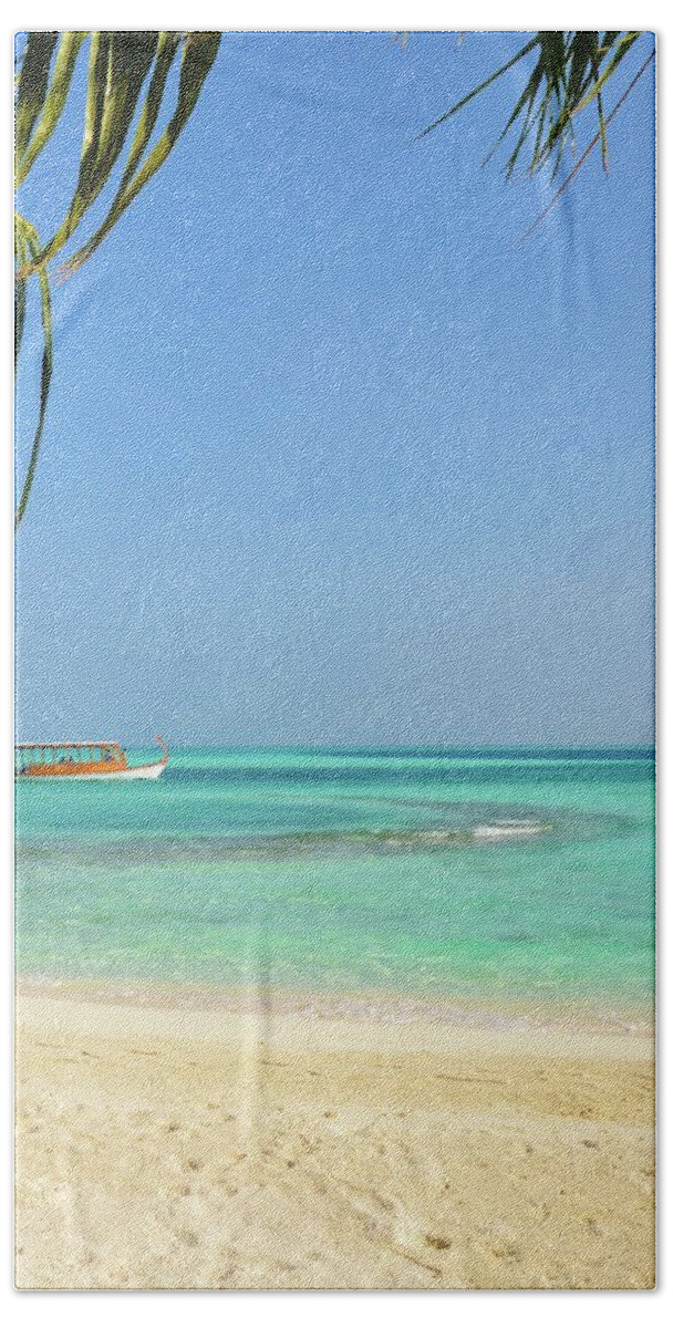 Maldives Beach Towel featuring the photograph Just a Boat Ride Away by Corinne Rhode