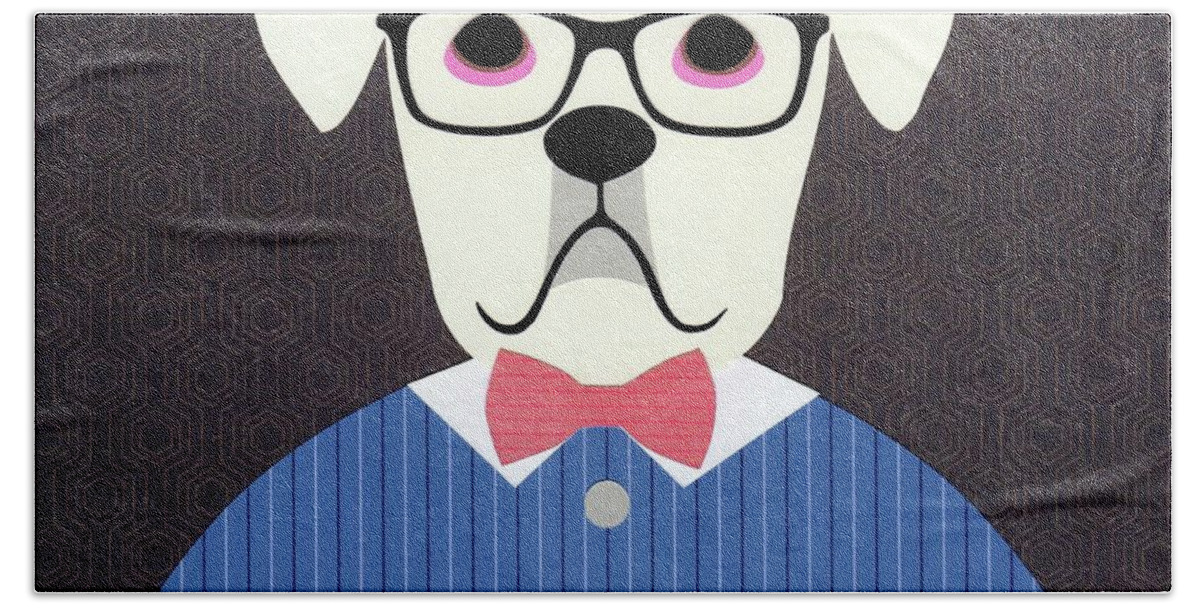 Paper Art Beach Towel featuring the mixed media Just Paper Boxer Dog with Bow Tie by Donna Mibus