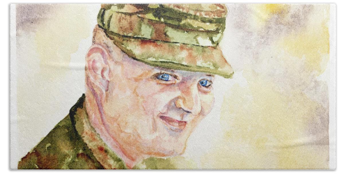 Military Beach Towel featuring the painting Justin by Barbara F Johnson