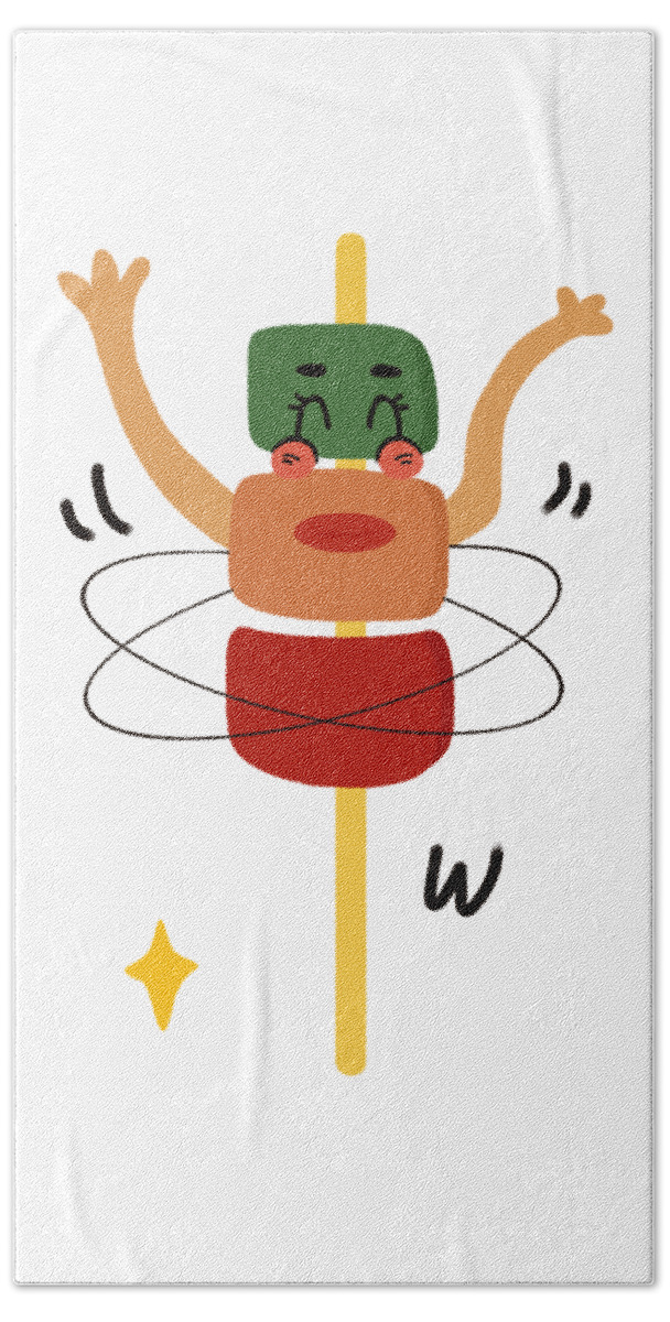 Digital，festival Beach Towel featuring the drawing Kabob likes to play hula hoop by Min Fen Zhu