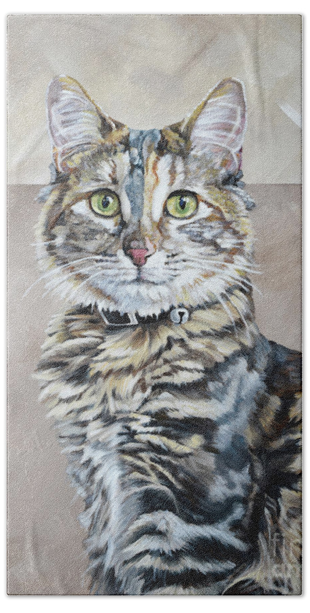 Cat Beach Towel featuring the painting Kali Cat - Pet Portrait Painting by Annie Troe