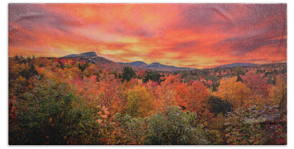 Vivid Autumn Landscape New Hampshire Beach Towel featuring the photograph Kancamagus Autumn Sunset by Dan Sproul