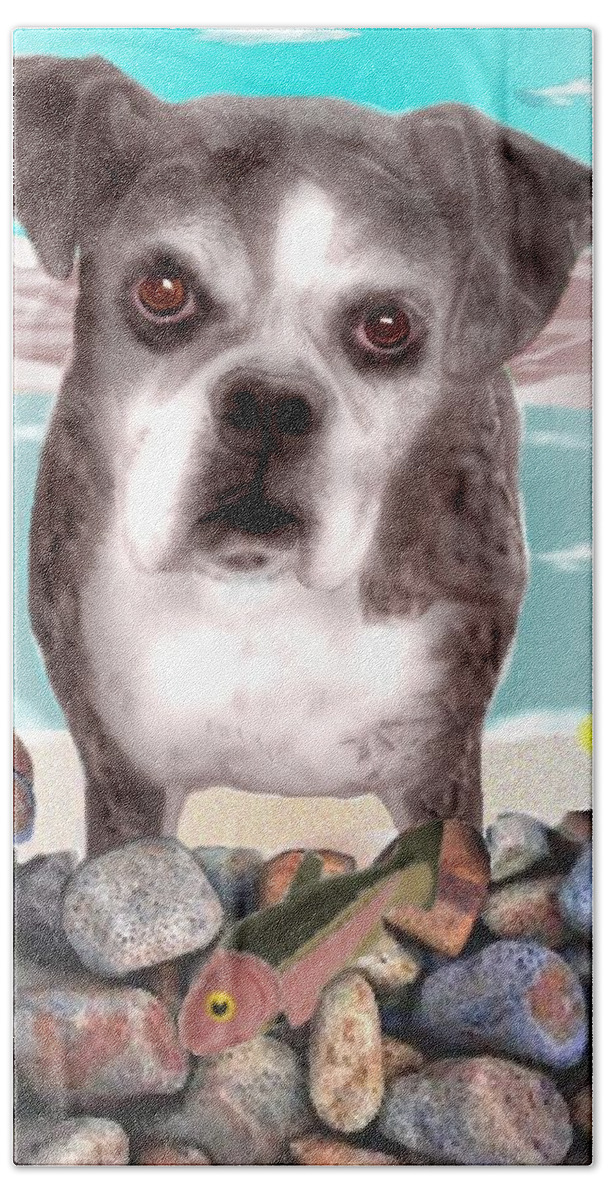 Boxer. Lake Toys Beach Towel featuring the mixed media Karlee at the lake by Pamela Calhoun