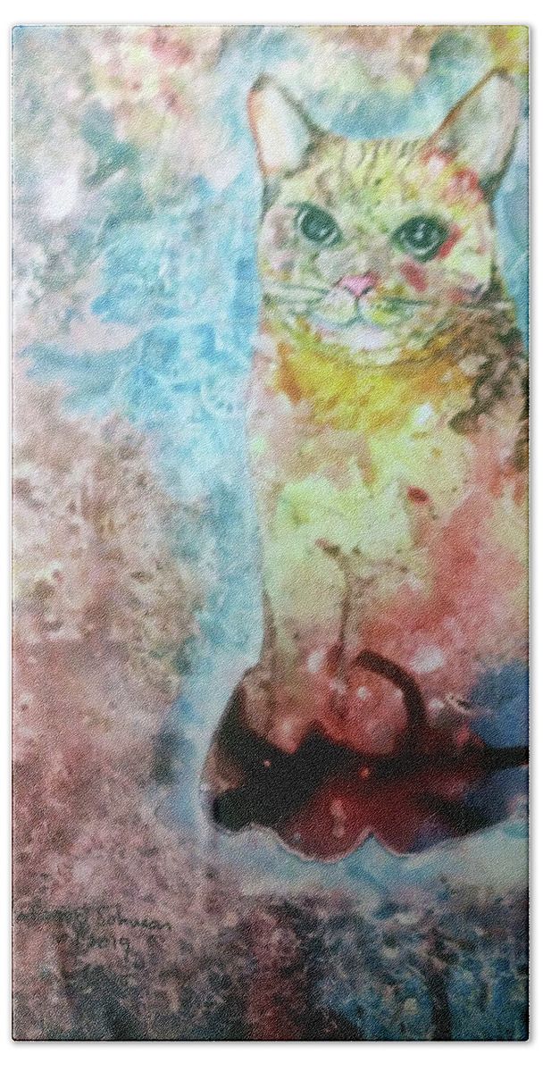 Cats Beach Towel featuring the painting Karmic Kitty by Barbara F Johnson