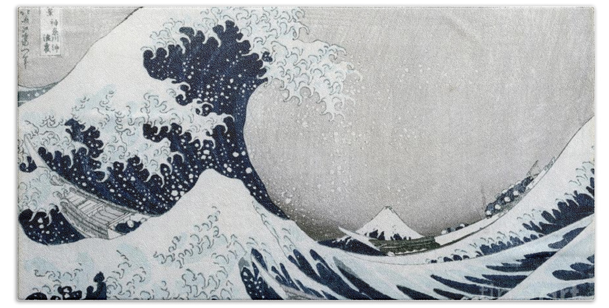 The Beach Towel featuring the painting Katsushika Hokusai, The Great Wave of Kanagawa by Hokusai by Katsushika Hokusai