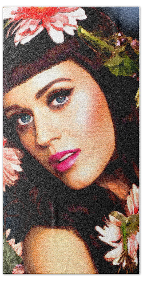 Katy Perry Beach Towel featuring the painting Katy Perry by Tony Rubino