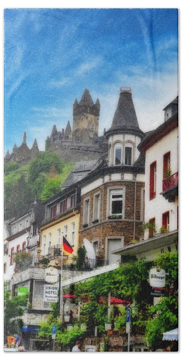 Cochem Castle Beach Towel featuring the photograph Keeping Watch Over the Village by Lisa Soots