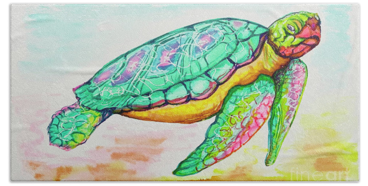 Key West Beach Towel featuring the painting Key West Turtle 2 2021 by Shelly Tschupp