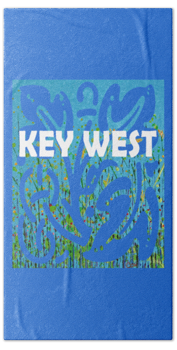 Key West Beach Sheet featuring the painting Key West Wildflower Abstract 308 in Blue by Corinne Carroll