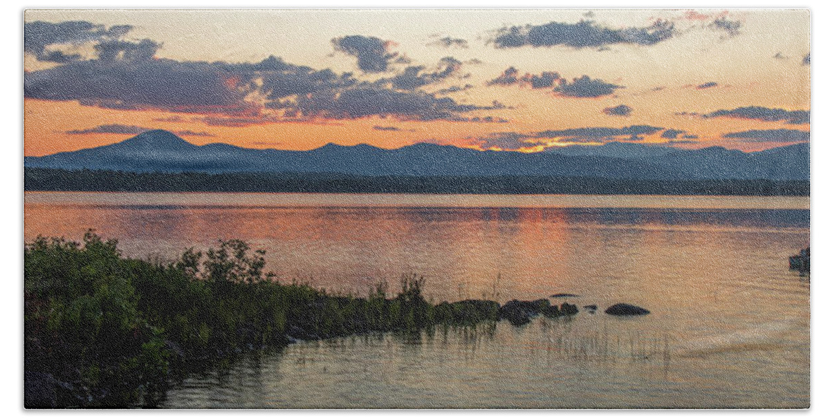 Maine Beach Towel featuring the photograph Kezar Pond Sunset Fishing by White Mountain Images