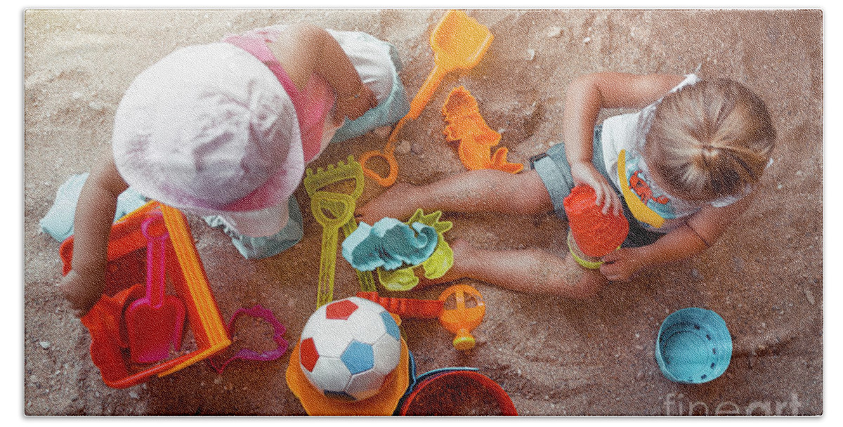 Active Beach Sheet featuring the photograph Kids Games in Sandbox by Anna Om