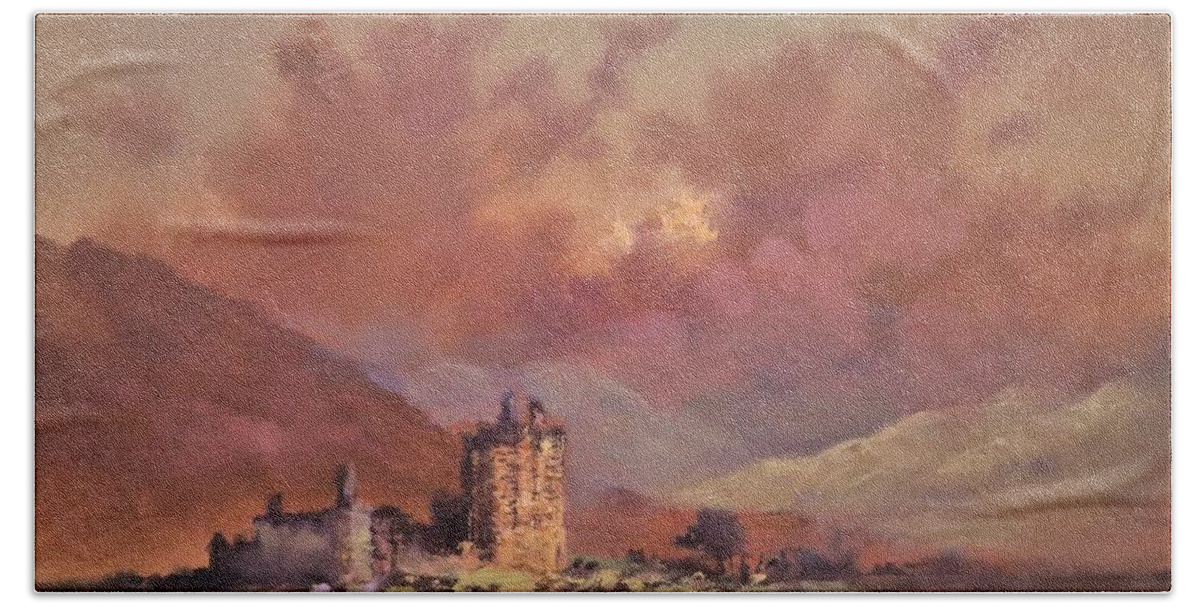 Scotland Beach Towel featuring the painting Kilchurn Castle by Tom Shropshire