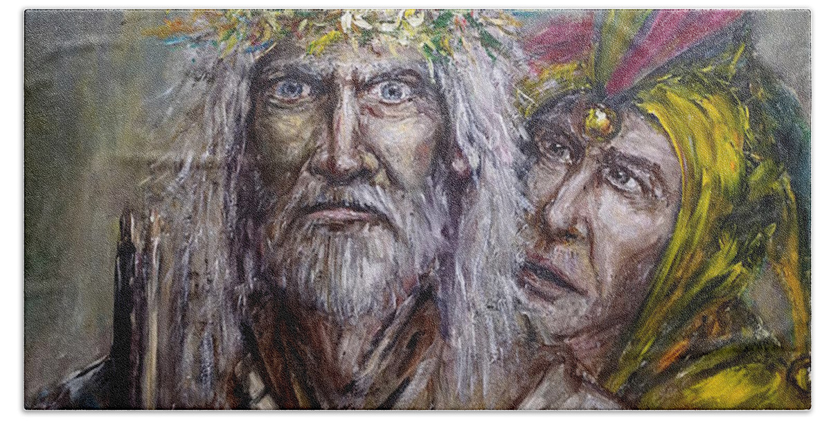 King Lear Beach Towel featuring the painting King Lear by Arturas Slapsys