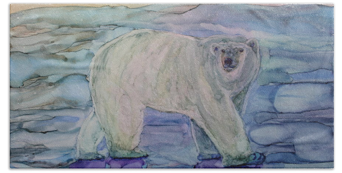 Polar Bear Beach Towel featuring the painting King of the North by Ruth Kamenev