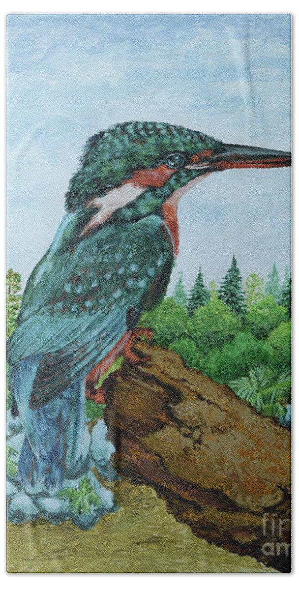  Beach Towel featuring the painting Kingfisher by Jyotika Shroff