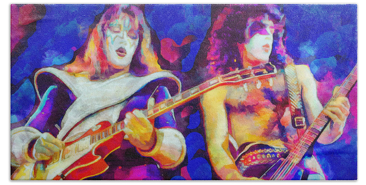 Kiss Rock Band Beach Towel featuring the mixed media Kiss Rock Band Ace Frehley Paul Stanley Art I Stole Your Love by The Rocker Chic