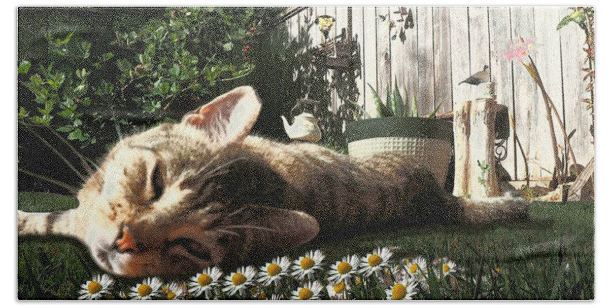 Digital Painting Beach Towel featuring the photograph Kissy Chamomile by Richard Thomas