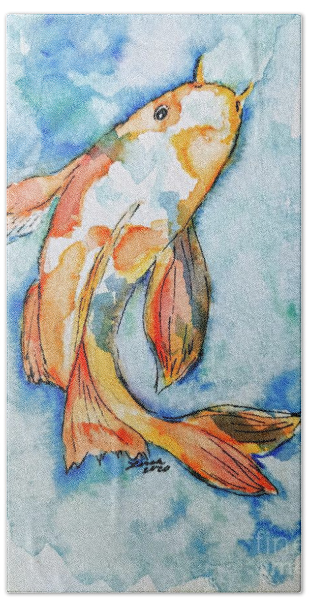 Koi Beach Towel featuring the painting Koi by Lora Tout