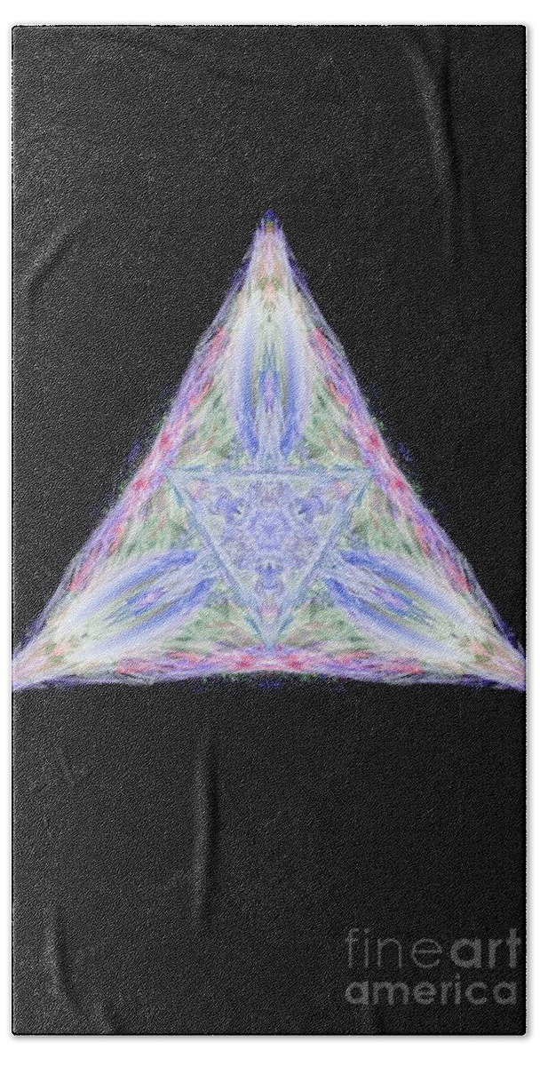 The Kosmic Kreation Pyramid Of Light Is A Digital Mandala Created By Michael Canteen. It Is A Complex And Intricate Geometric Design That Is Said To Represent The Journey Of Self-illumination. The Mandala Is Made Up Of Several Interwoven Elements Beach Towel featuring the digital art Kosmic Kreation Pyramid of Light by Michael Canteen