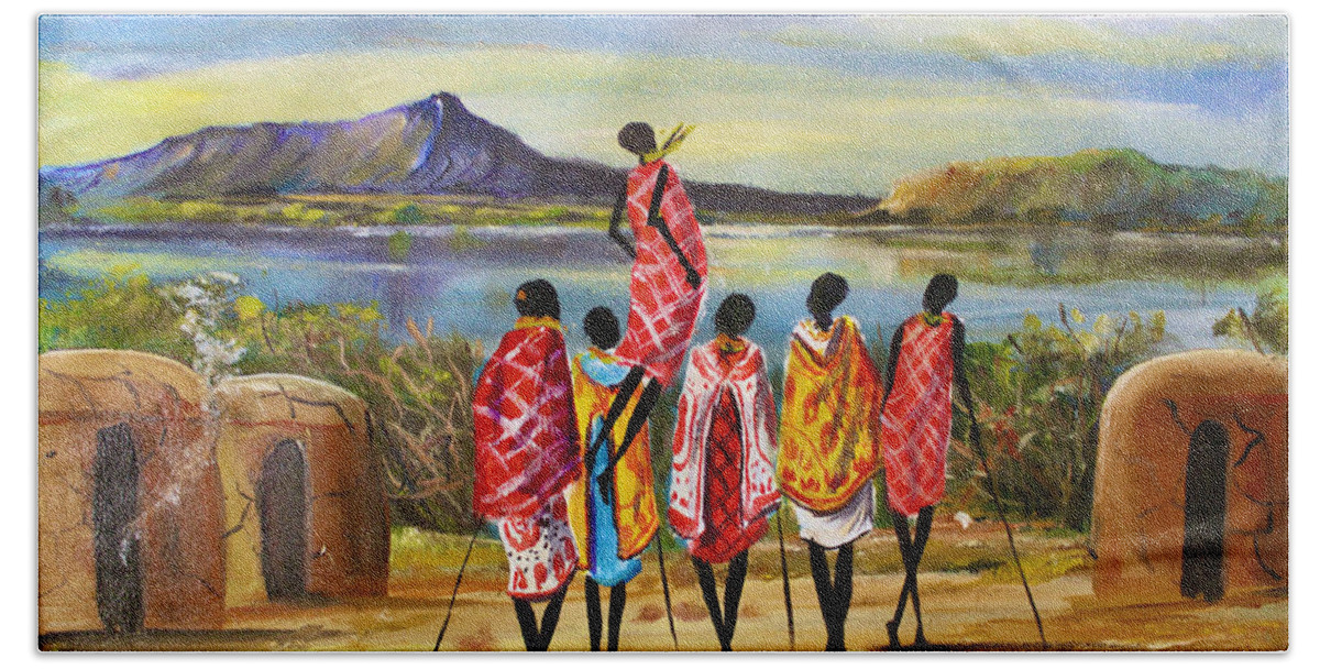 Africa Beach Towel featuring the painting L-293 by Albert Lizah