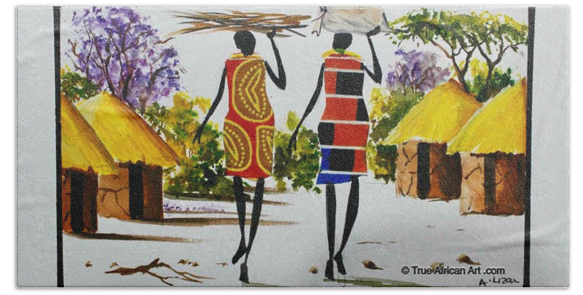 Africa Beach Towel featuring the painting L-297 by Albert Lizah