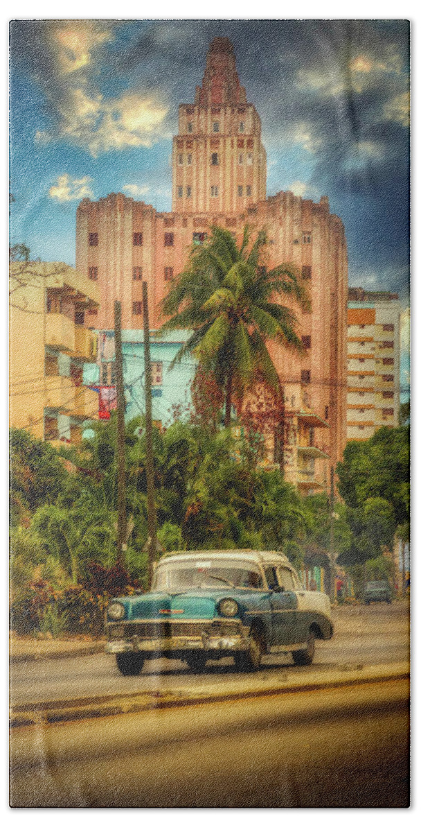 Pink And Blue Beach Towel featuring the photograph La Colonial Tower, Havana, Cuba by Micah Offman