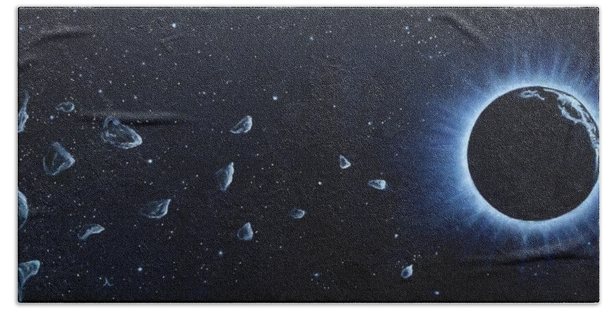 Cosmic Art Beach Towel featuring the painting La Luna by Neslihan Ergul Colley