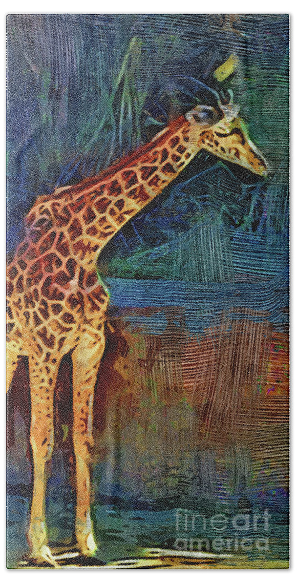 Giraffe Beach Towel featuring the digital art LA Zoo Giraffe by Kirt Tisdale