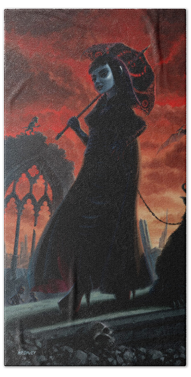 Lady gothic vampire with pet during apocalypse by Martin Davey