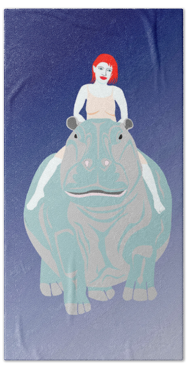 Hippo Beach Towel featuring the digital art Lady Riding Hippo by Teresamarie Yawn