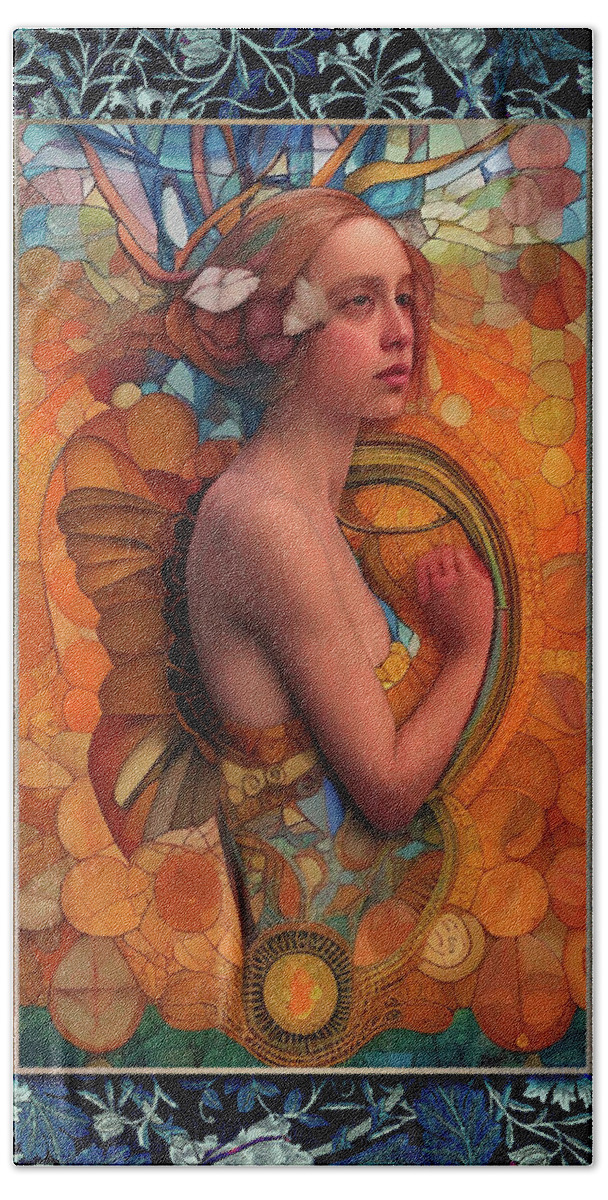 Alphonse Mucha Beach Towel featuring the painting Lady with butterfly wings by Nop Briex