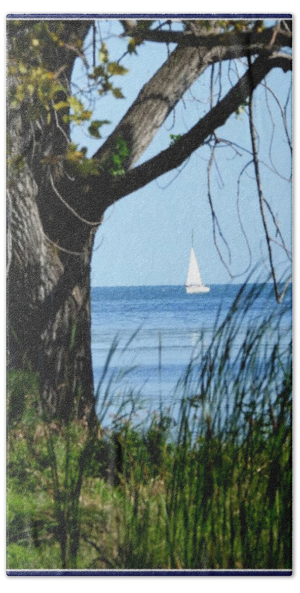 Boat Beach Towel featuring the photograph Lake Erie calm by Judy Stepanian