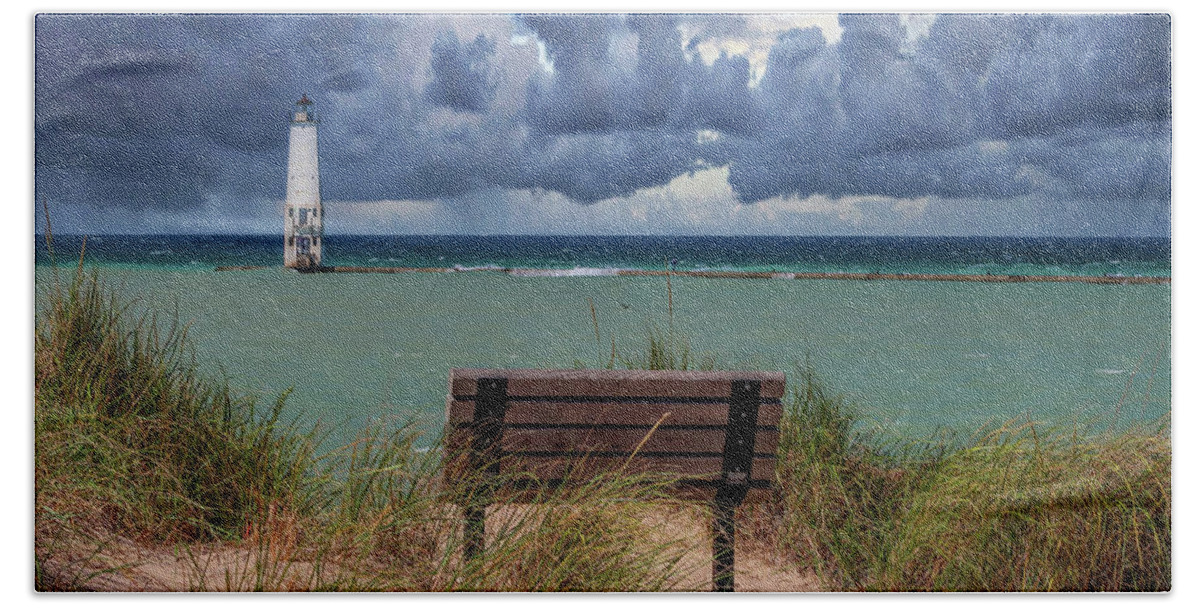 Northernmichigan Beach Towel featuring the photograph Lake Michigan Storm IMG_2578 by Michael Thomas