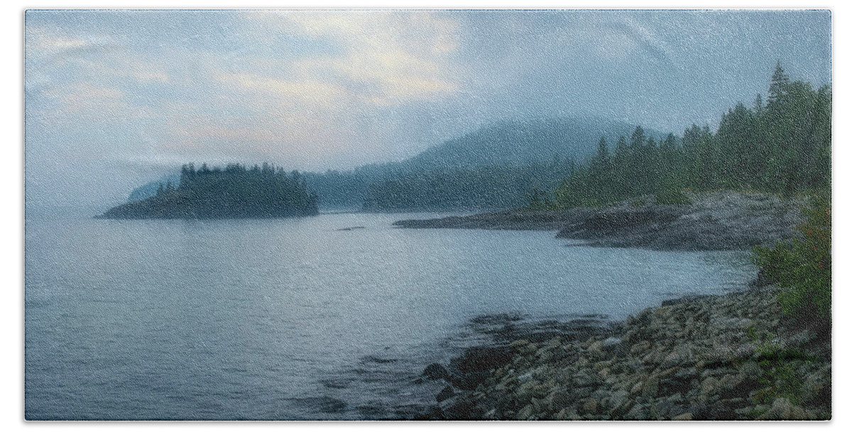 Mist Beach Towel featuring the photograph Lake Superior Shoreline by Robert Carter