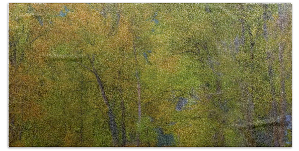 Trees Beach Towel featuring the digital art Lakeshore Colors of Autumn by Russ Harris