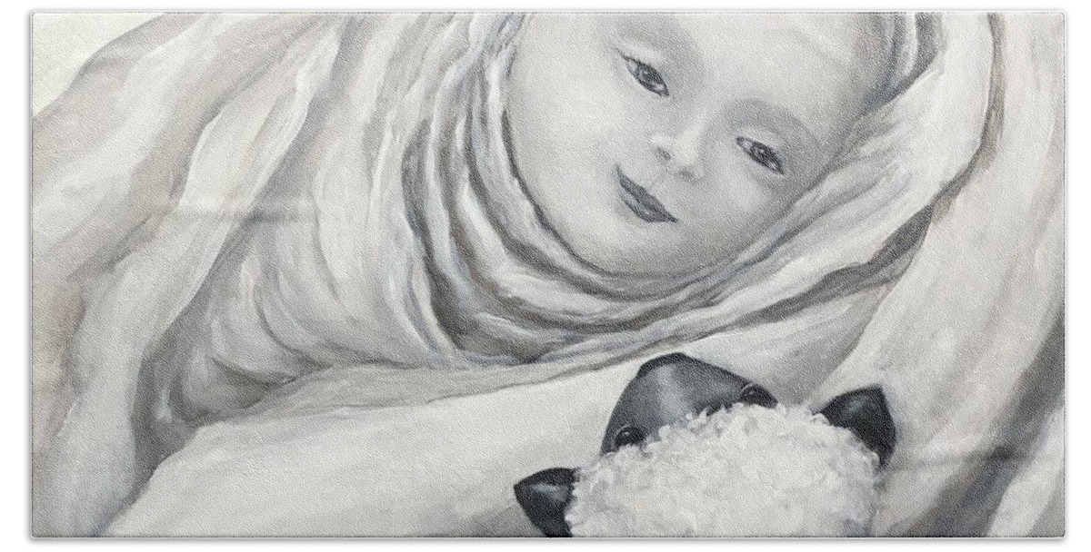 Christian Beach Sheet featuring the painting Lambs by Jeanette Jarmon
