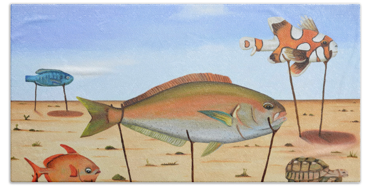 Fish Beach Towel featuring the painting Land Fish by Leah Saulnier The Painting Maniac