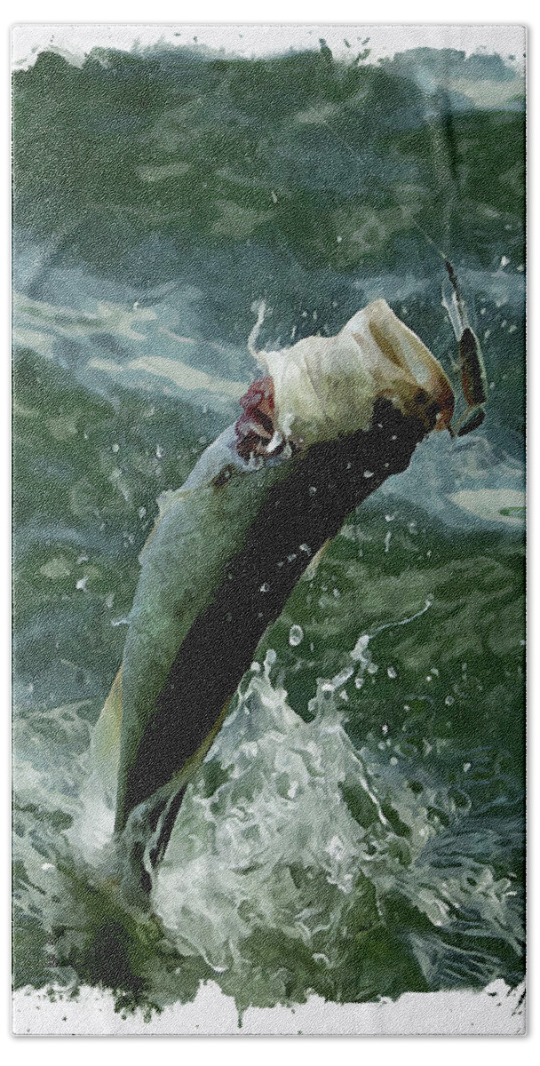 Jumping Beach Towel featuring the digital art Largemouth trying to get away by Chauncy Holmes