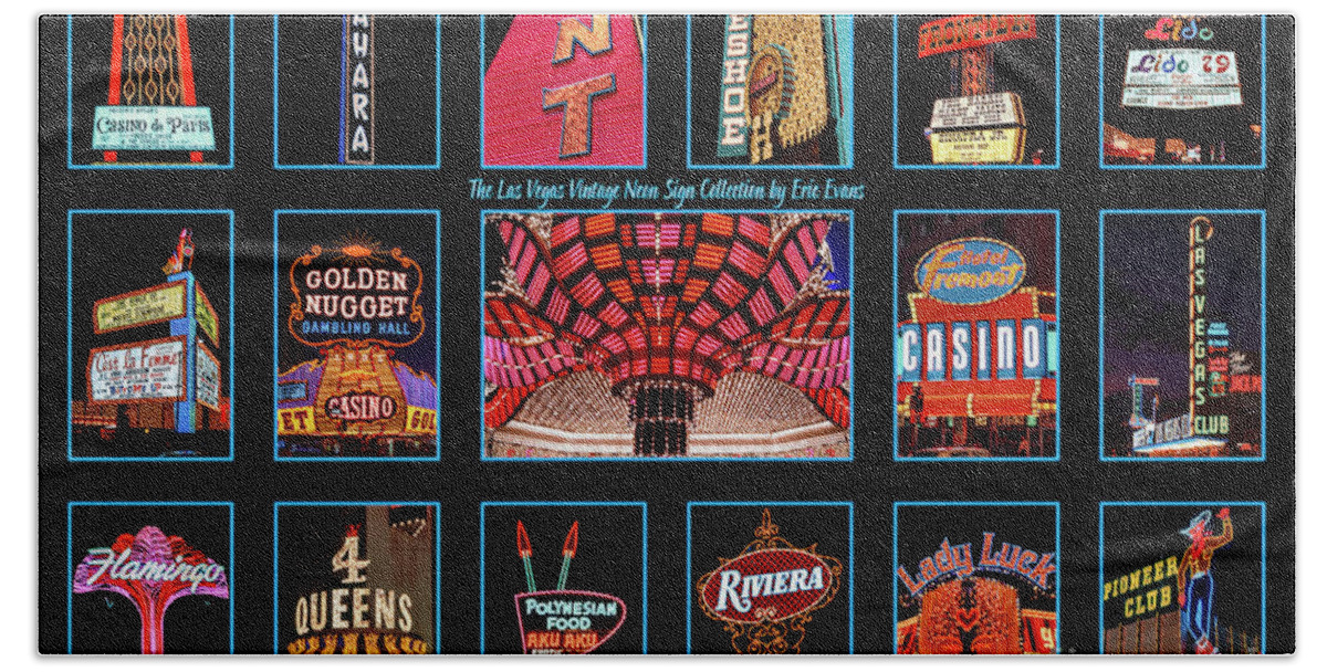 Las Vegas Neon Signs Beach Sheet featuring the photograph Las Vegas Vintage Neon Signs Collection Slides Featuring The Flamingo Casino by Aloha Art