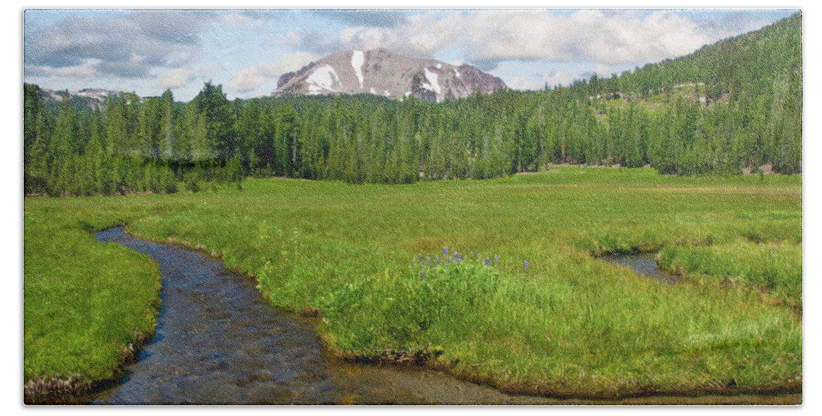 Alpine Beach Towel featuring the photograph Lassen Peak and Kings Creek by Jeff Goulden