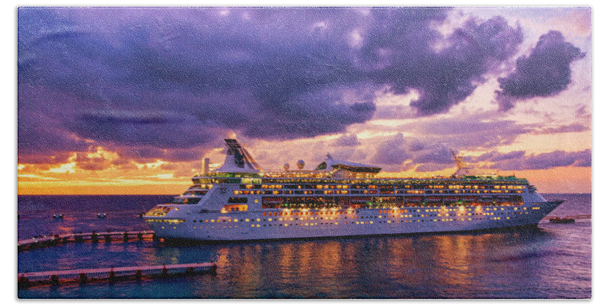 Cruise Ship Beach Sheet featuring the photograph Late arrival in Cozumel by Tatiana Travelways